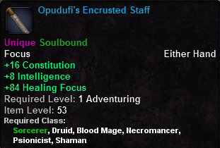 In-game tooltip for Opudufi's Encrusted Staff