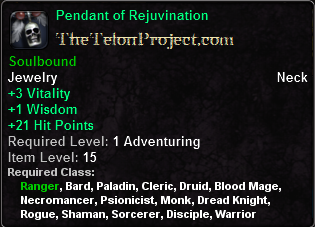 In-game tooltip for Pendant of Rejuvination