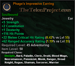In-game tooltip for Phage's Impressive Earring