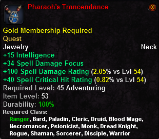 In-game tooltip for Pharaoh's Trancendance (Caster)