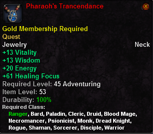In-game tooltip for Pharaoh's Trancendance (Healer)
