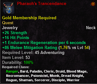 In-game tooltip for Pharaoh's Trancendance (Tank)