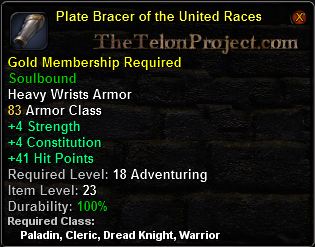 In-game tooltip for Plate Bracer of the United Races
