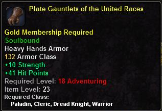 In-game tooltip for Plate Guantlets of the United Races