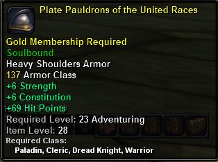 In-game tooltip for Plate Pauldrons Of The Urt