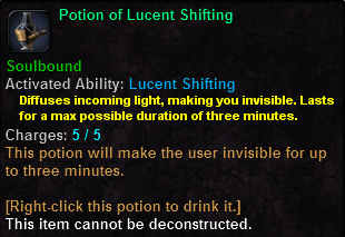 In-game tooltip for Potion of Lucent Shifting