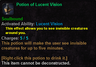 In-game tooltip for Potion of Lucent Vision