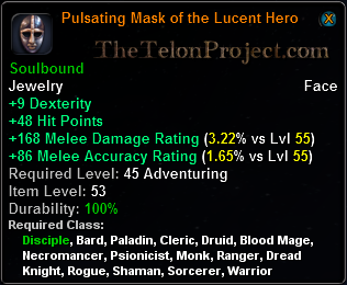 In-game tooltip for Pulsating Mask of the Lucent Hero