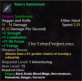 In-game tooltip for Rake's Battleblade