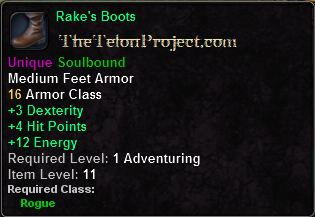 In-game tooltip for Rake's Boots