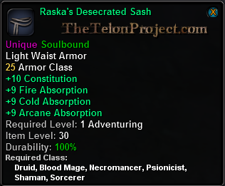 In-game tooltip for Raska's Desecrated Sash