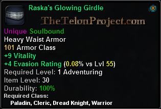 In-game tooltip for Raska's Glowing Girdle