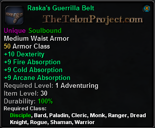 In-game tooltip for Raska's Guerilla Belt