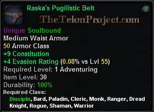 In-game tooltip for Raska's Pugilistic Belt