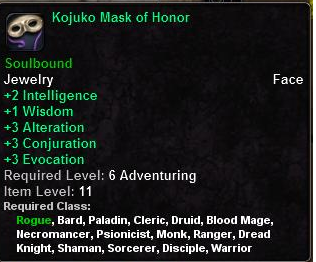 In-game tooltip for Kojuko Mask of Honor