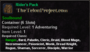 In-game tooltip for Rider's Pack