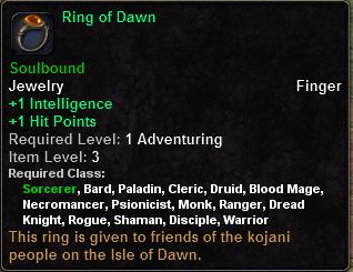 In-game tooltip for Ring of Dawn