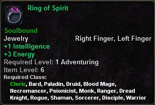 In-game tooltip for Ring of Spirit