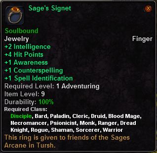 In-game tooltip for Sage's Signet