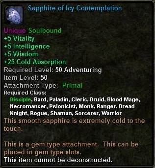 In-game tooltip for Sapphire of Icy Contemplation