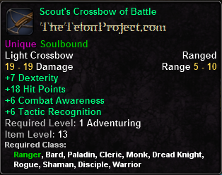In-game tooltip for Scout's Crossbow of Battle