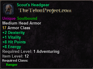 In-game tooltip for Scout's Headgear