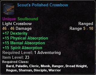 In-game tooltip for Scout's Polished Crossbow