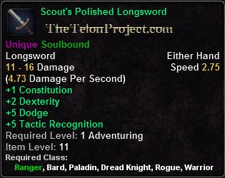 In-game tooltip for Scout's Polished Longsword