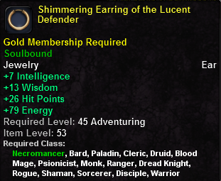 In-game tooltip for Shimmering Earring of the Lucent Defender