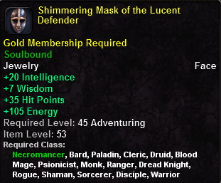 In-game tooltip for Shimmering Mask of the Lucent Defender