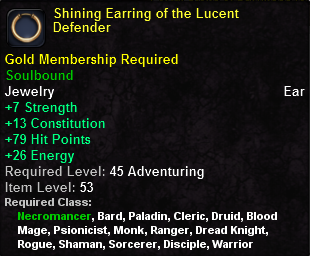 In-game tooltip for Shining Earring of the Lucent Defender