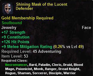 In-game tooltip for Shining Mask of the Lucent Defender