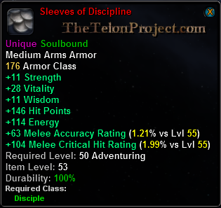 In-game tooltip for Sleeves of Disciple