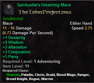 In-game tooltip for Spiritualist's Gleaming Mace