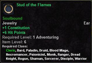In-game tooltip for Stud of the Flames