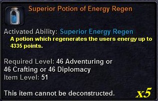 In-game tooltip for Superior Potion of Energy Regen