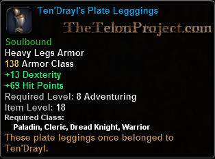 In-game tooltip for Ten Drayl's Plate Leggings