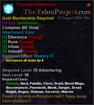 In-game tooltip for Tharridon's Momento