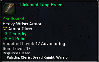 In-game tooltip for Thickened Fang Bracer