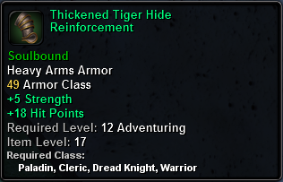 In-game tooltip for Thickened Tiger Hide Reinforcement