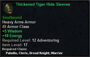 In-game tooltip for Thickened Tiger Hide Sleeves