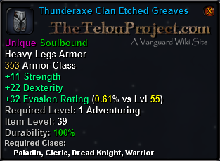 In-game tooltip for Thunderaxe Clan Etched Greaves