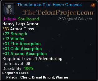 In-game tooltip for Thunderaxe Clan Hewn Greaves