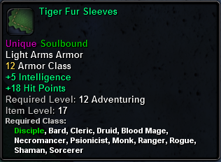 In-game tooltip for Tiger Fur Sleeves