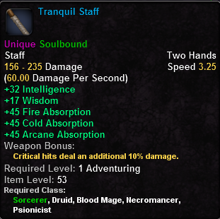 In-game tooltip for Tranquil Staff