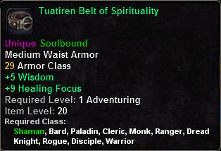 In-game tooltip for Tuatiren Belt of Spirituality