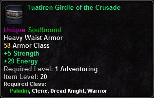 In-game tooltip for Tuatiren Girdle of the Crusade