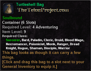 In-game tooltip for Turtleshell bag