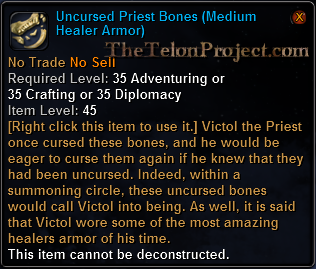 In-game tooltip for Uncursed Priest Bones (Medium Healer Armor)