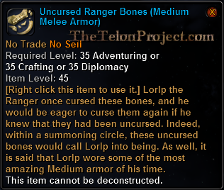 In-game tooltip for Uncursed Ranger Bones (Medium Melee Armor)